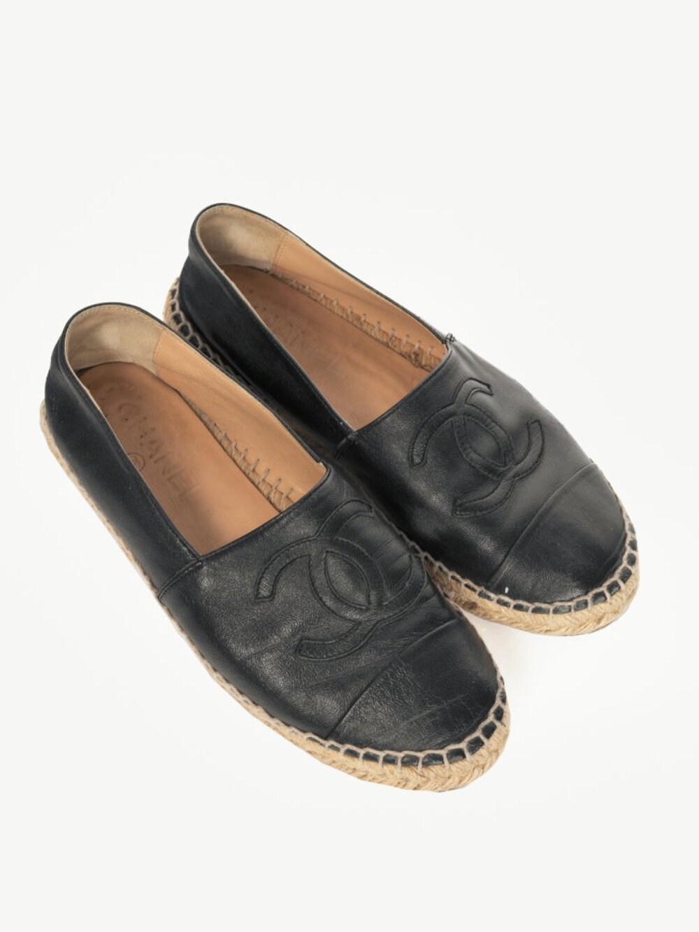 Chanel Black Lambskin Leather CC-Logo Espadrilles